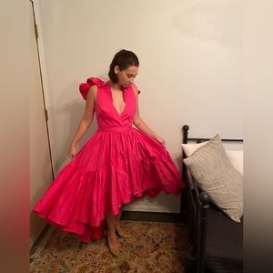 Pink High Low Ruffle Spring Wedding Guest Dress